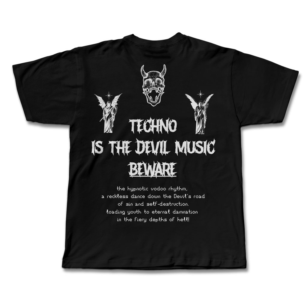 Techno Is Devil Music oversize baskılı tişört — CUCIWEAR müzik streetwear